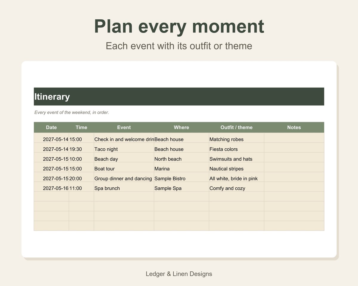 Bachelorette Party Planner Spreadsheet preview 4