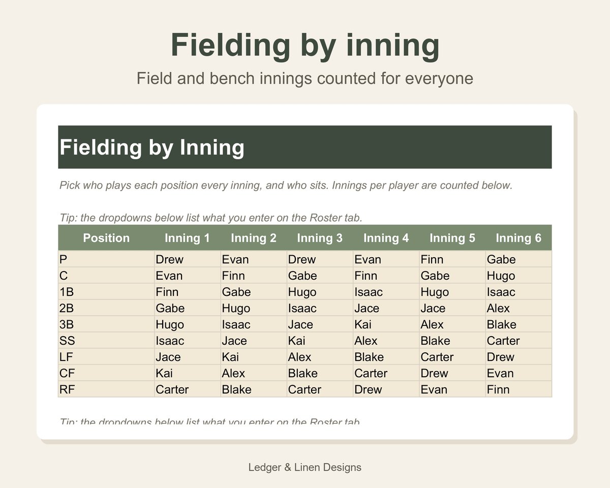 Youth Baseball Coach Planner Spreadsheet preview 3
