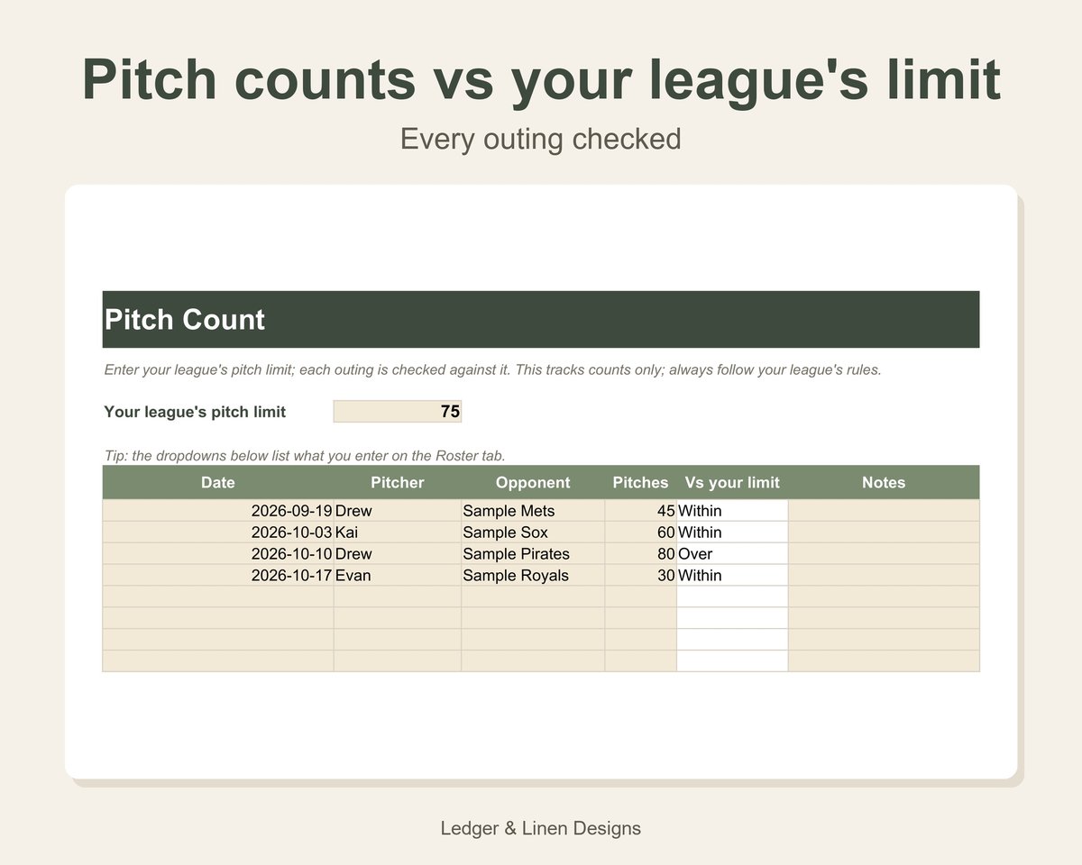 Youth Baseball Coach Planner Spreadsheet preview 4