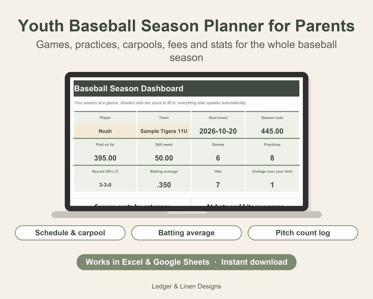 Youth Baseball Season Planner Spreadsheet