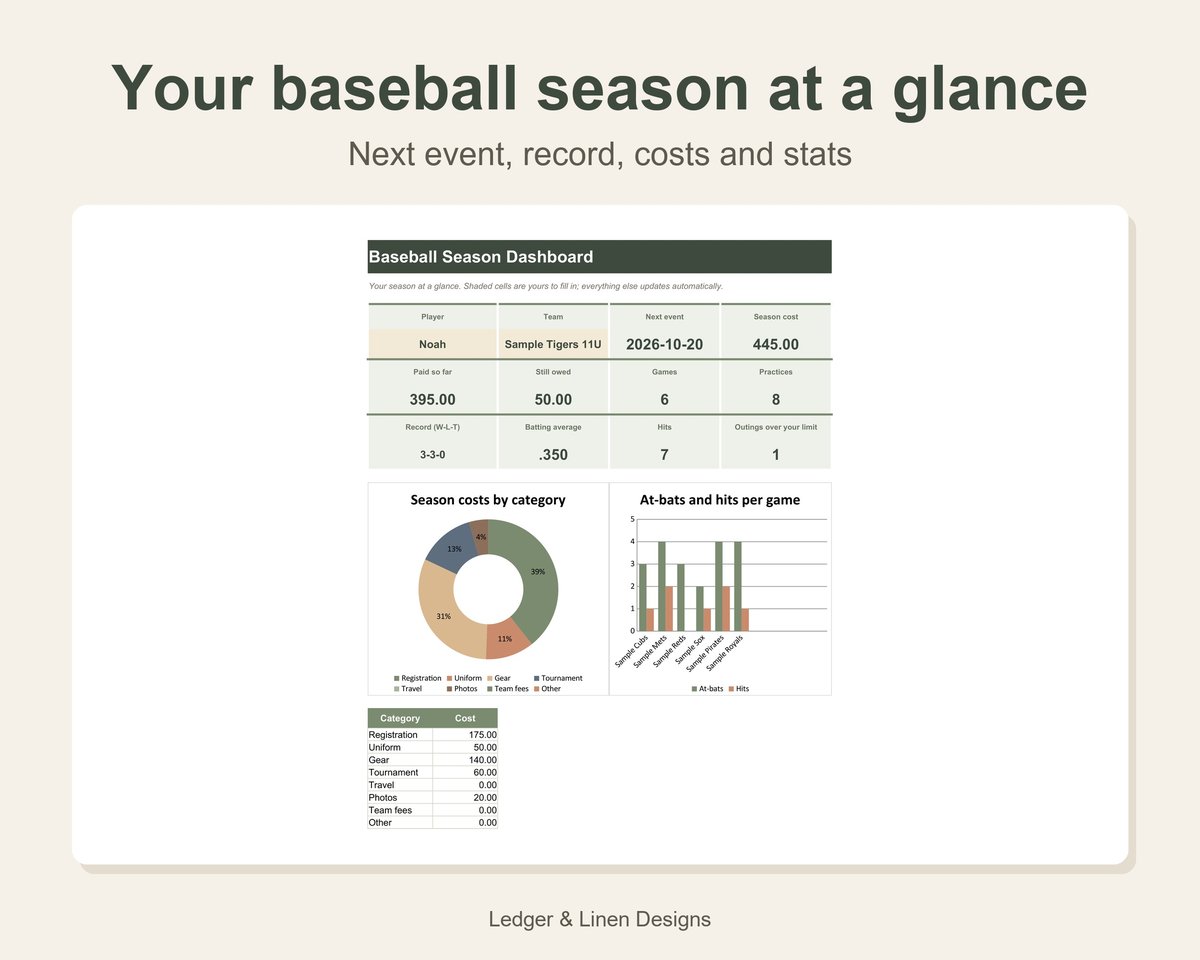 Youth Baseball Season Planner Spreadsheet preview 2