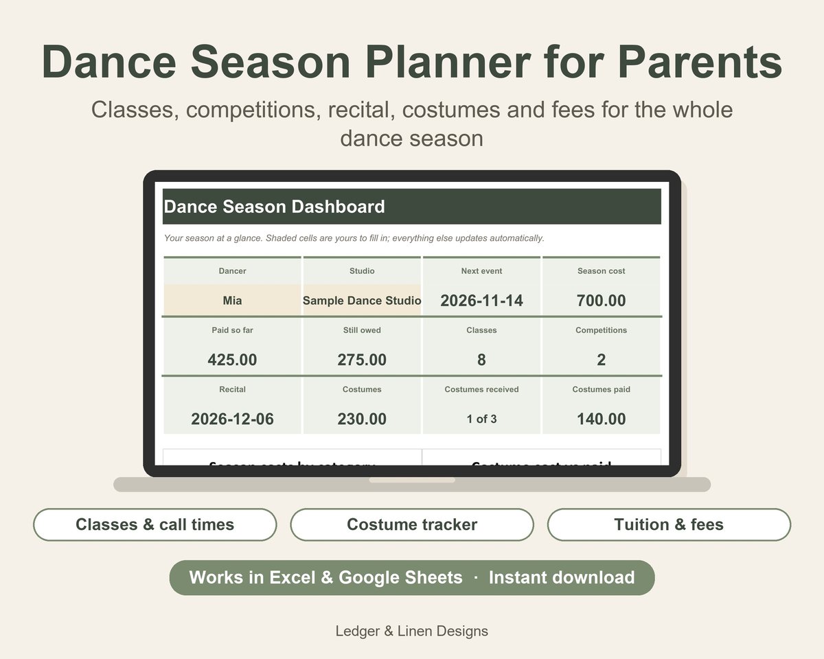 Dance Mom Planner Spreadsheet