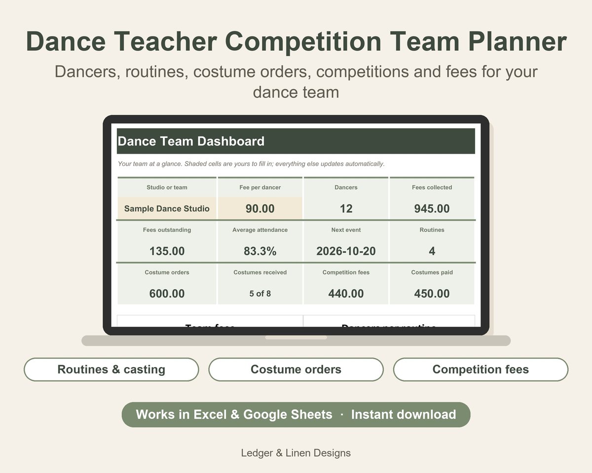 Dance Teacher Planner Spreadsheet