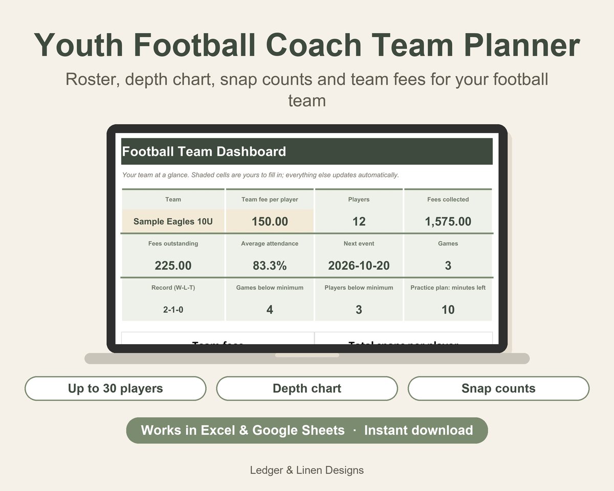 Youth Football Coach Planner Spreadsheet
