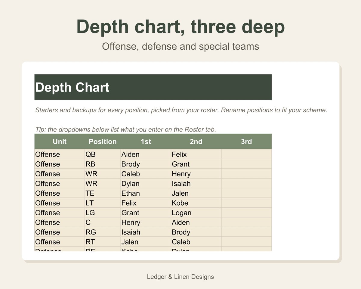 Youth Football Coach Planner Spreadsheet preview 3