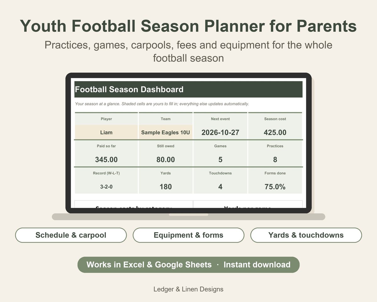 Youth Football Season Planner Spreadsheet