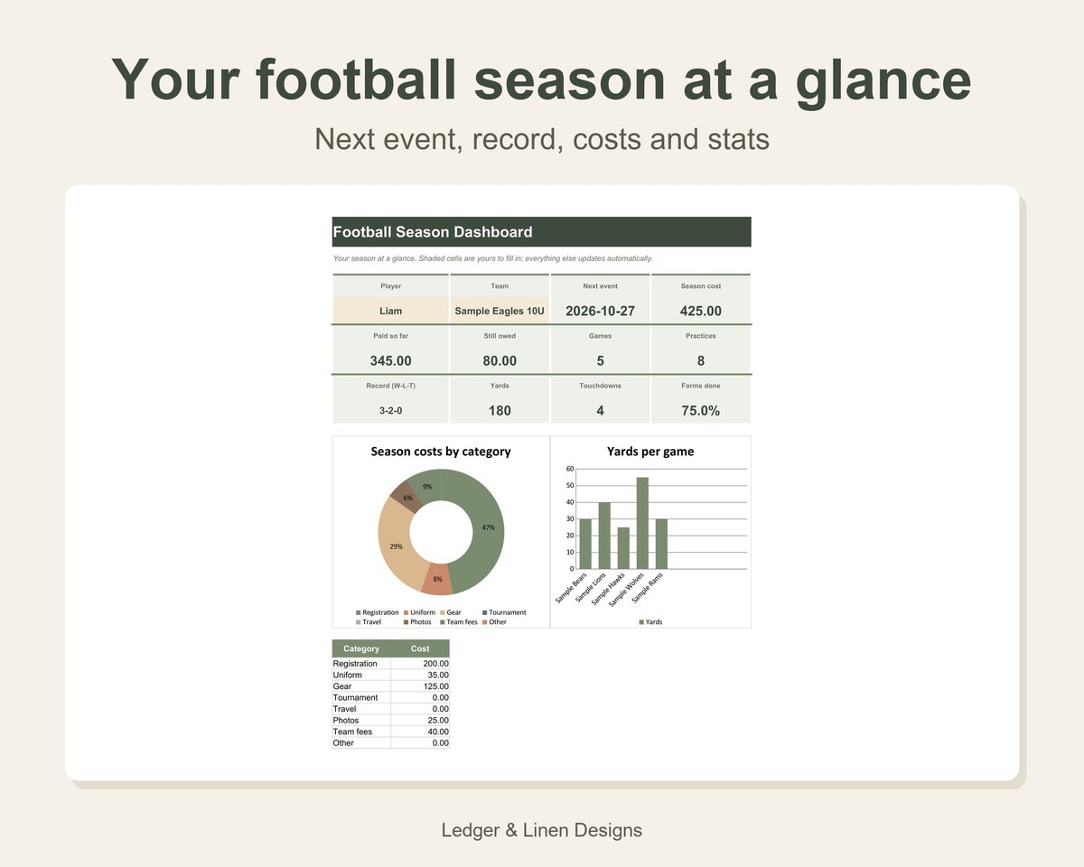 Youth Football Season Planner Spreadsheet preview 2