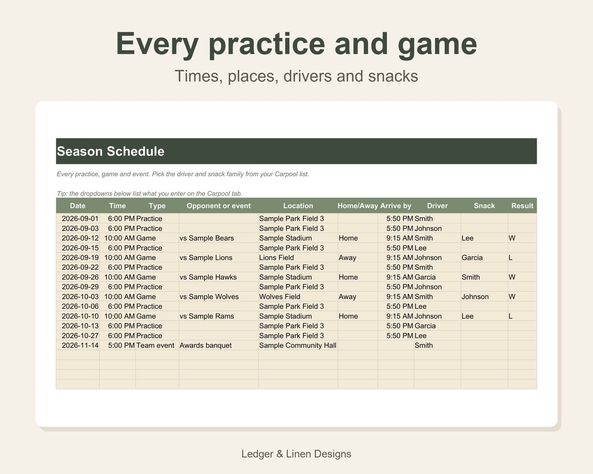 Youth Football Season Planner Spreadsheet preview 3
