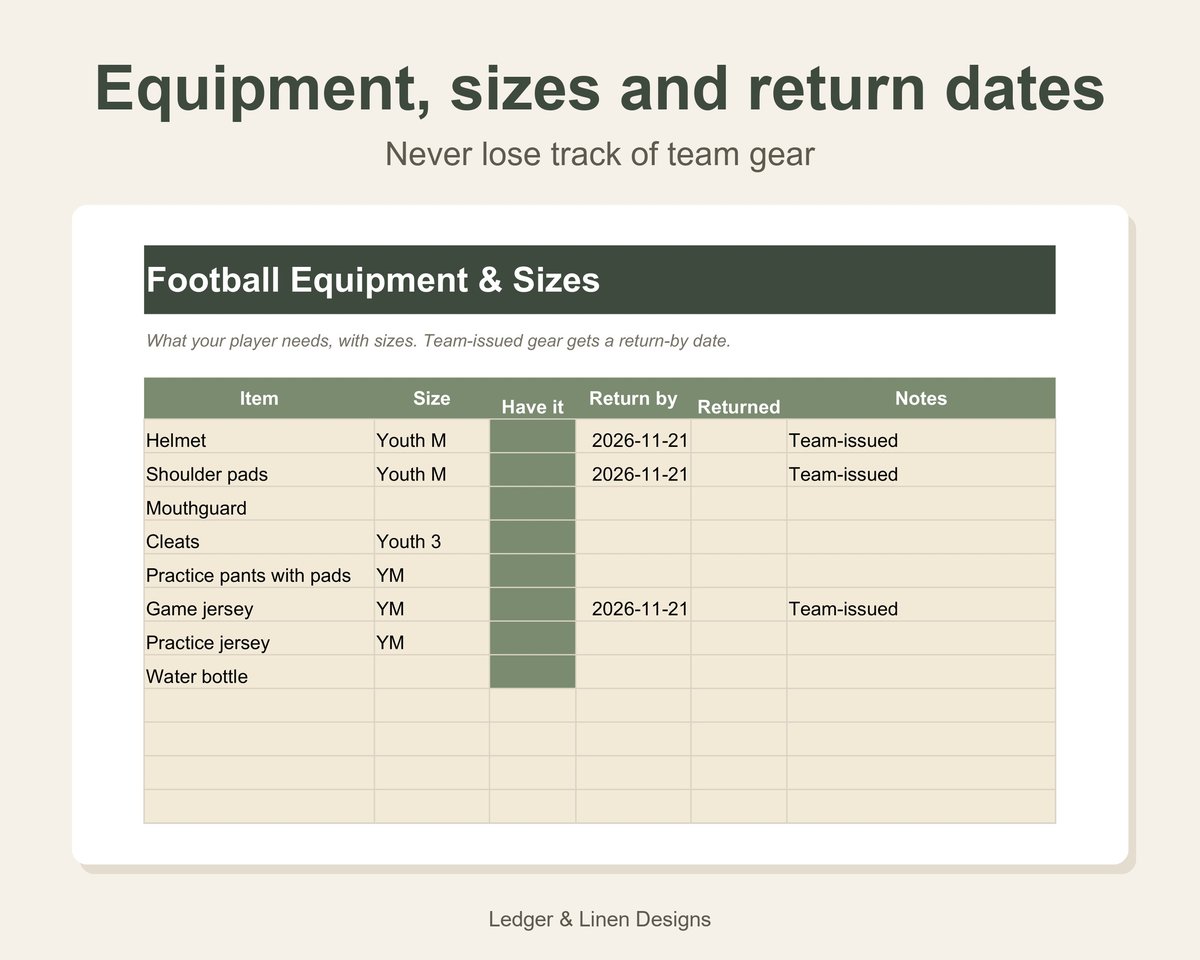 Youth Football Season Planner Spreadsheet preview 4