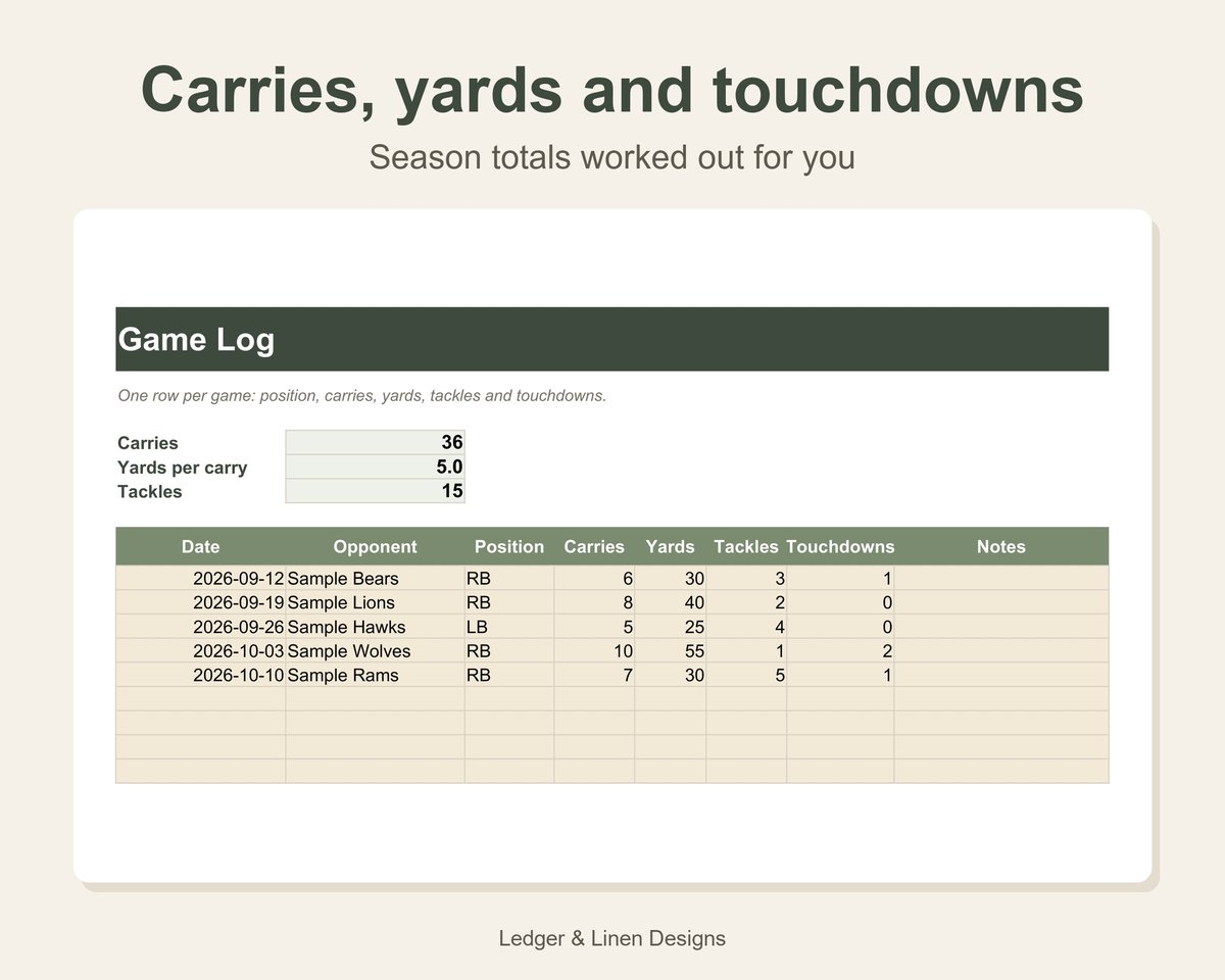 Youth Football Season Planner Spreadsheet preview 5