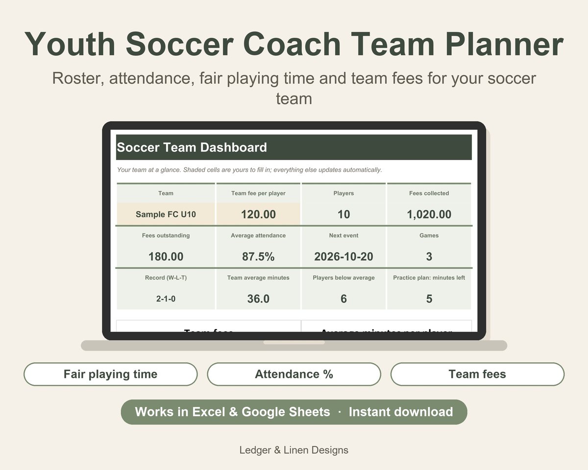 Youth Soccer Coach Planner Spreadsheet