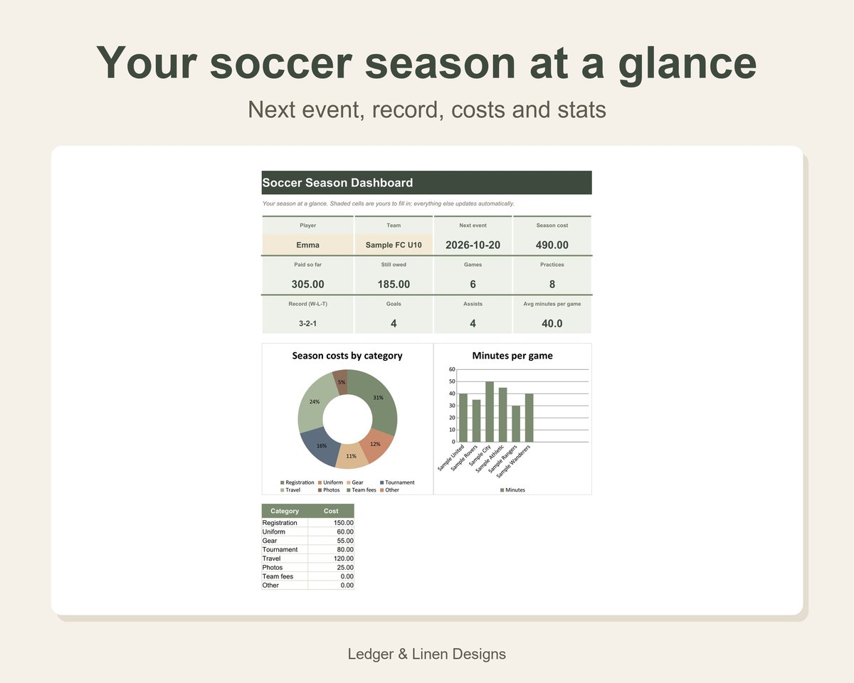 Youth Soccer Season Planner Spreadsheet preview 2