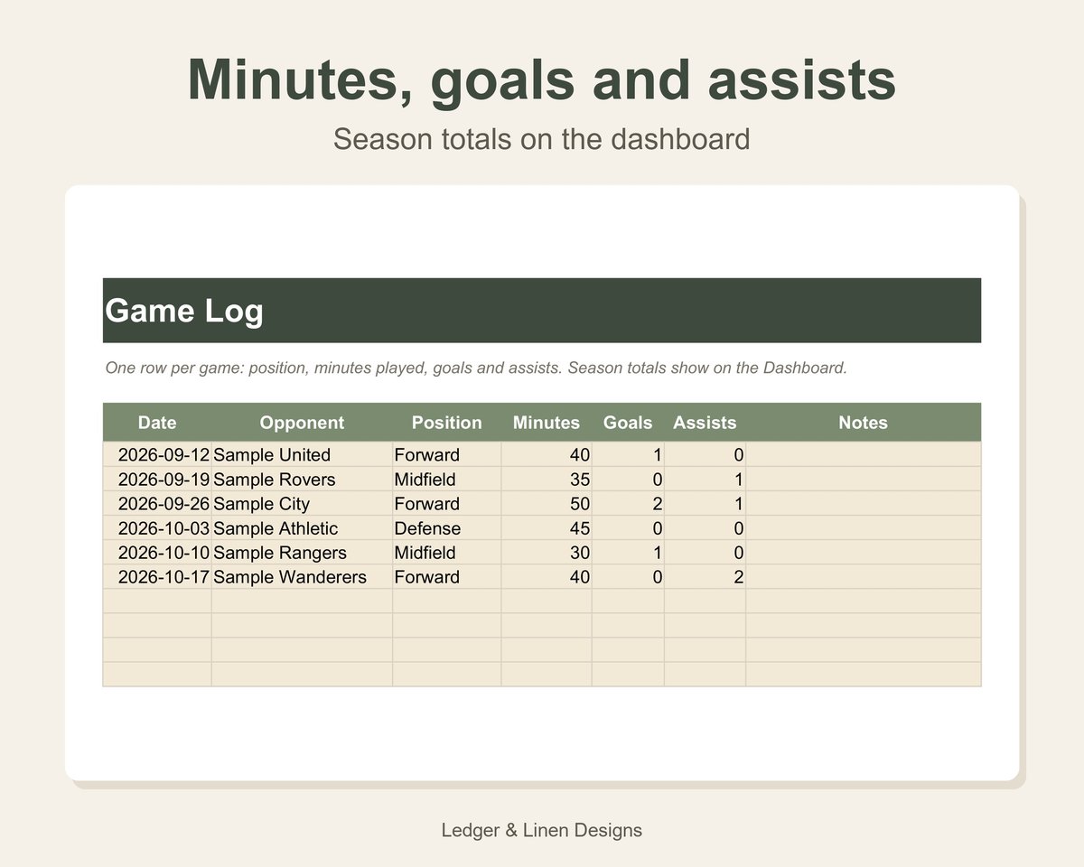 Youth Soccer Season Planner Spreadsheet preview 5