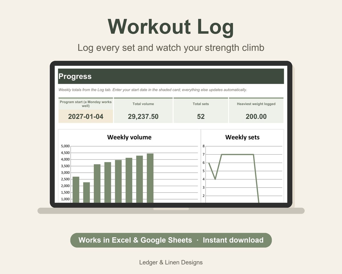 Workout Log Spreadsheet preview 1